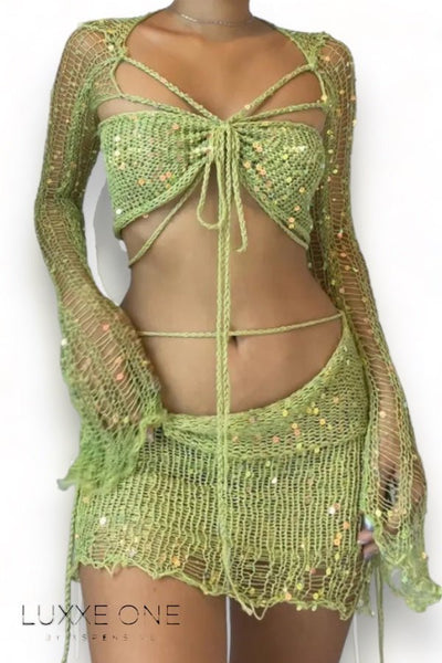 ARIEL SEQUIN KNITTED SKIRT SET ( PRE-ORDER ) - Luxxe One